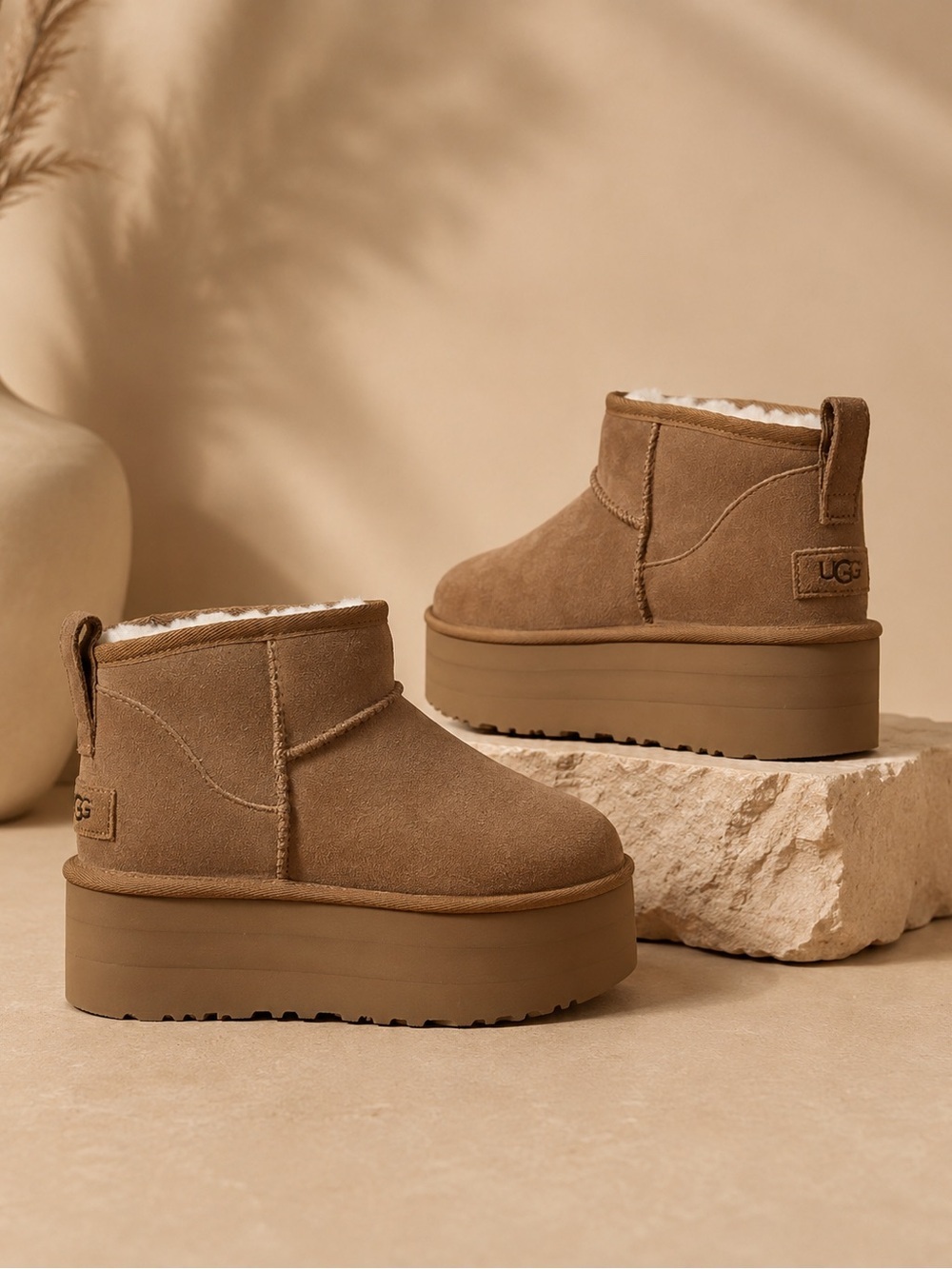 UGG Classic Ultra Mini New Heights Platform Boots Chestnut Women's Size 9